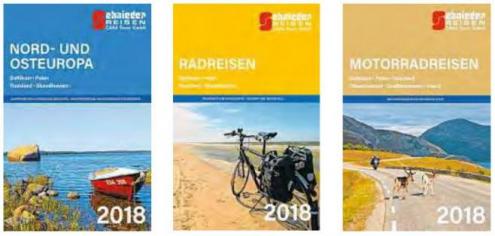 Der Hamburger Reiseveranstalter Schnieder Reisen hat neue Kataloge für die Saison 2018 aufgelegt: Den Hauptkatalog Nord- und Osteuropa 2018, Radreisen 2018 und Motorradreisen 2018.